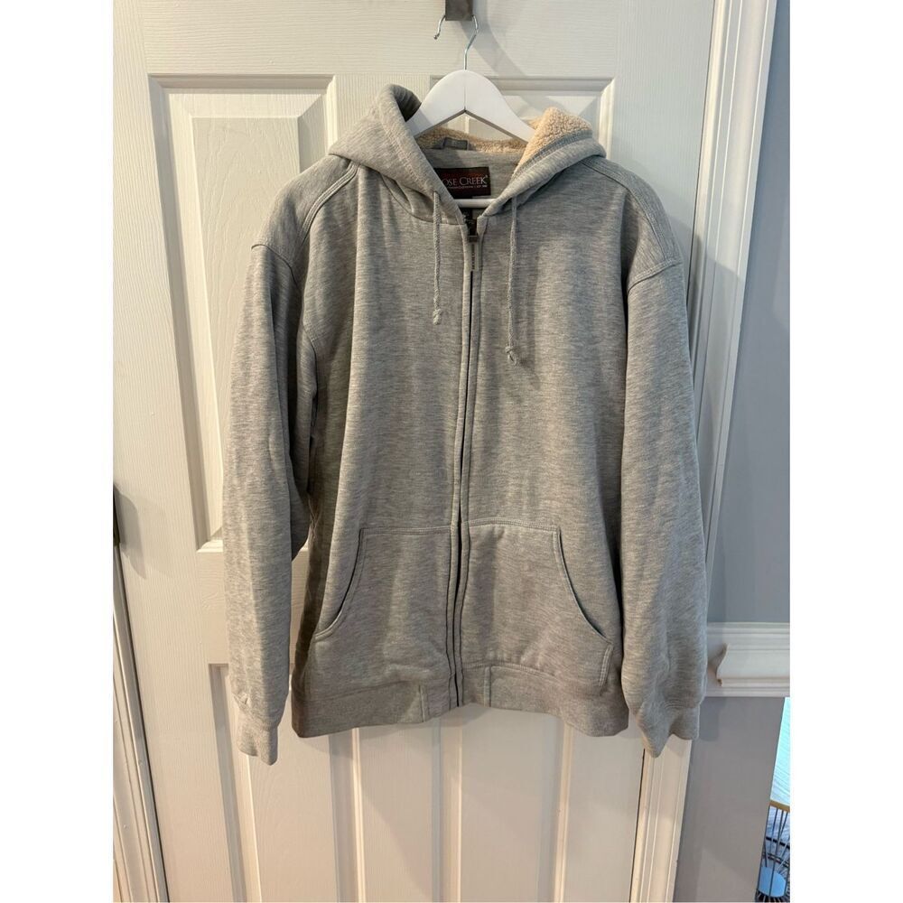 Moose Creek Gray Fleece Lined Zip Up Hoodie sz L EUC